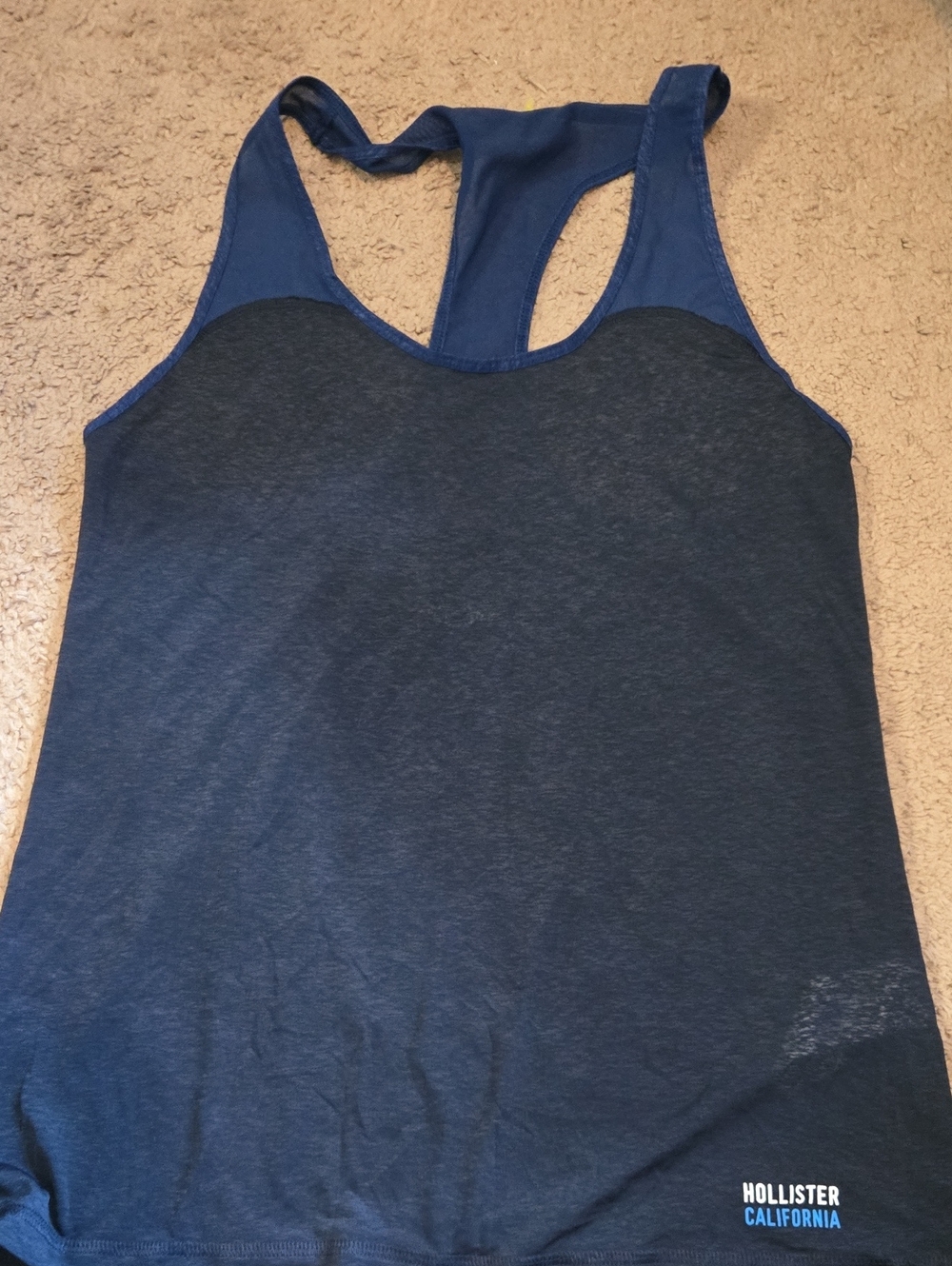 Hollister Women's Navy Racerback Tank with Contrast Trim